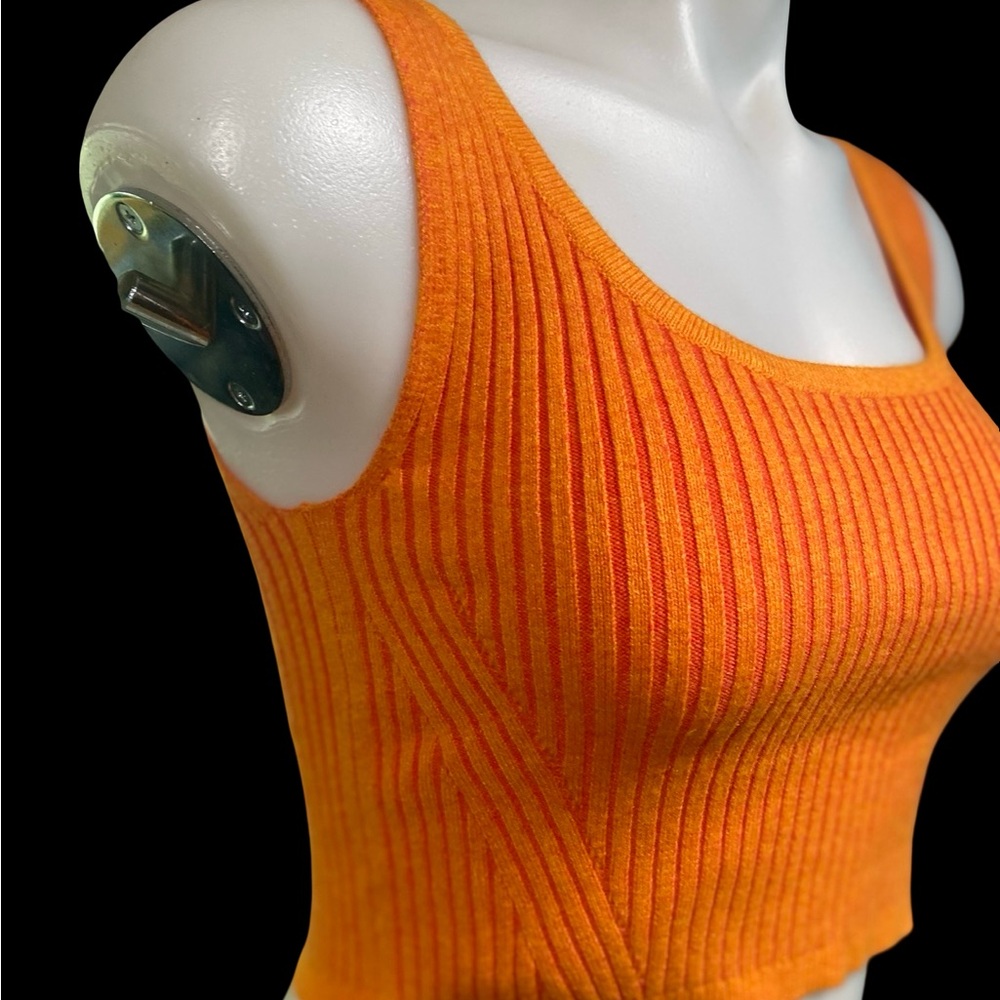 Orange Ribbed Knit Crop Tank Top - Picture 2 of 5